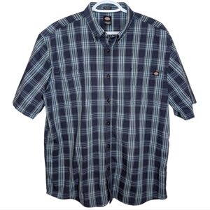 Dickies Men's Short Sleeve Flex Woven Blue Plaid Shirt Mens Medium